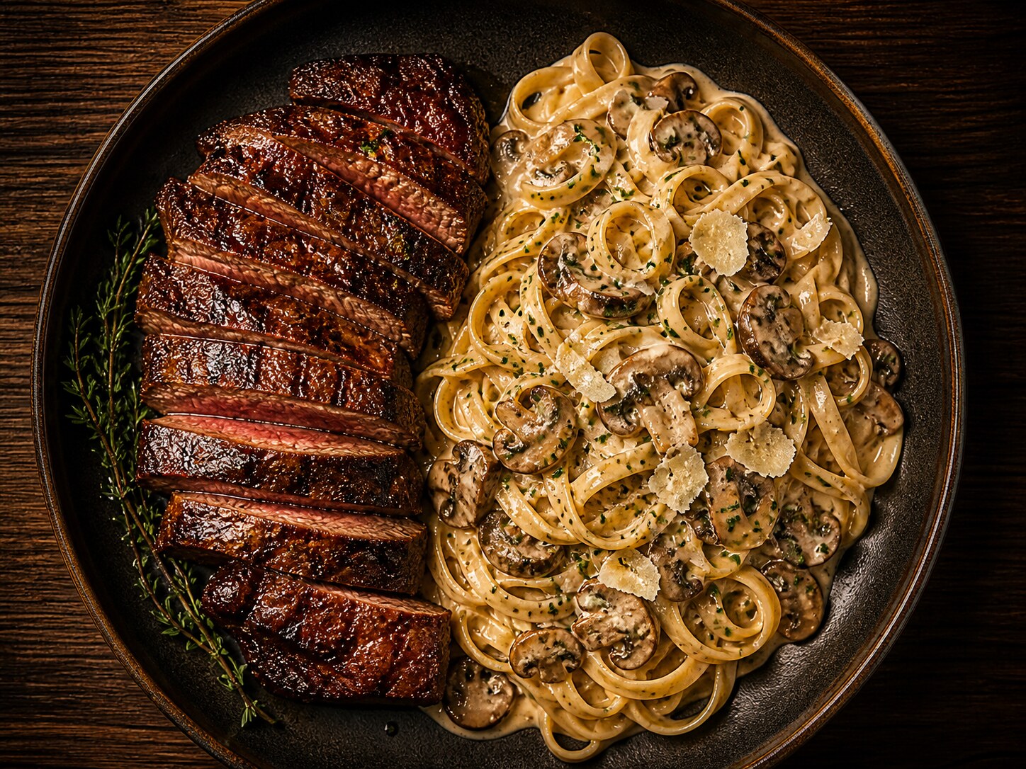 Filetto de mignon com fettuccine ao funghi